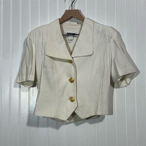 Vintage Dani Max Cropped Blazer Top‎ Sz 10 Ivory Gold Buttons Union Made USA